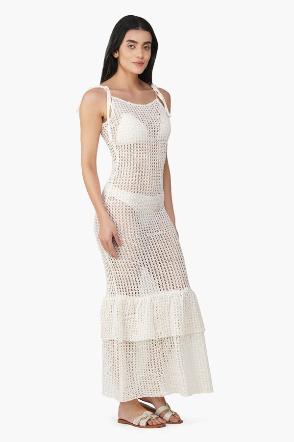 Jennifer White Crochet Lace Fabric Double Frill Cover Up - Image 2