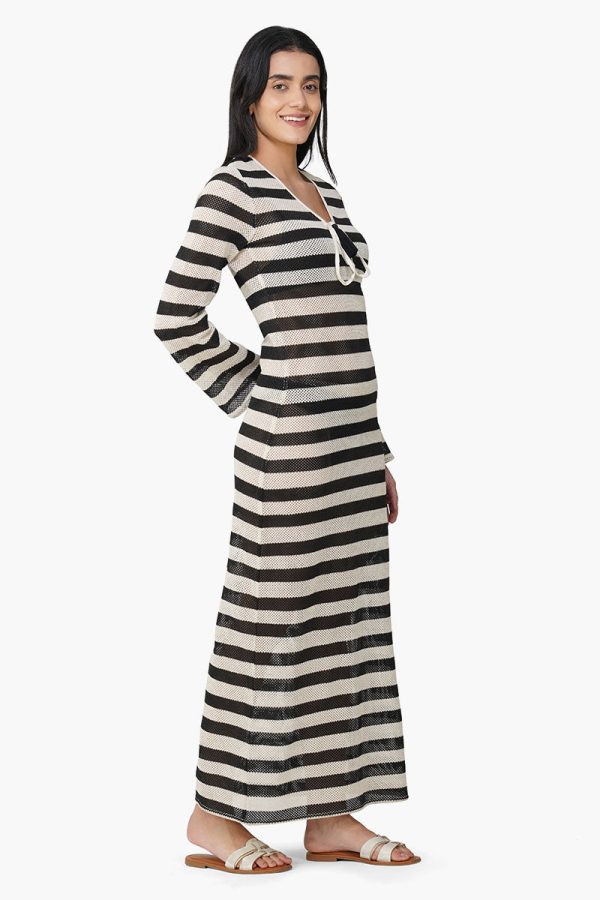 Charcoal Stripe Crochet Long Dress - Image 2