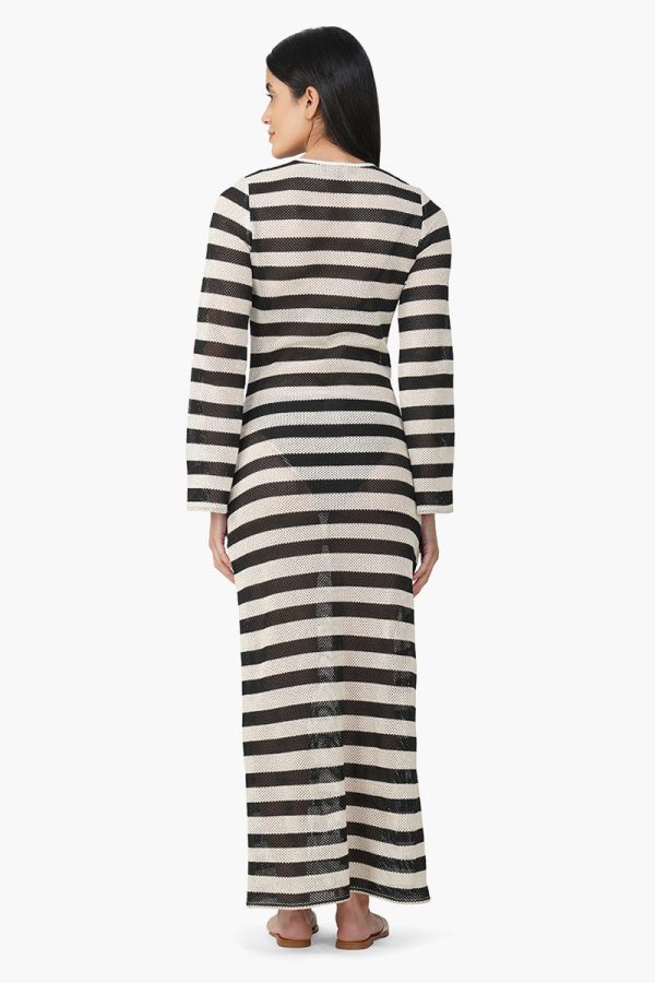 Charcoal Stripe Crochet Long Dress - Image 4
