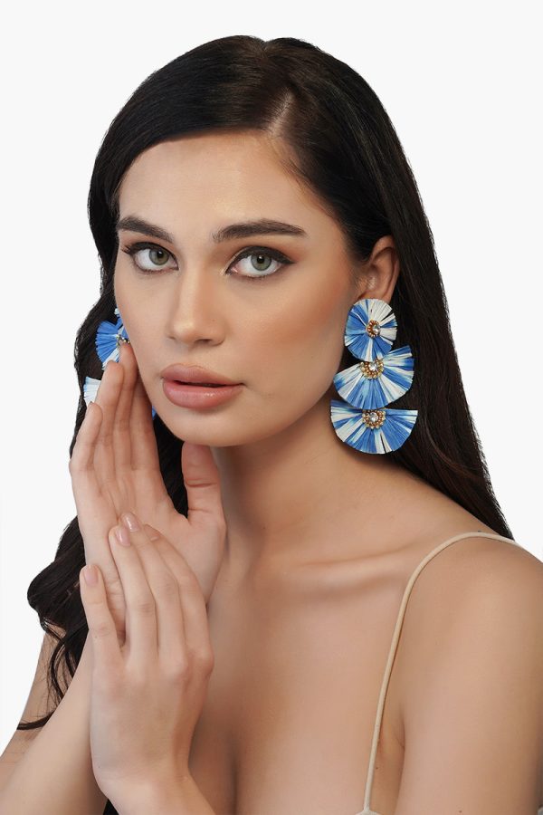 Indigo Dip Dyed Raffia Earrings - Image 2