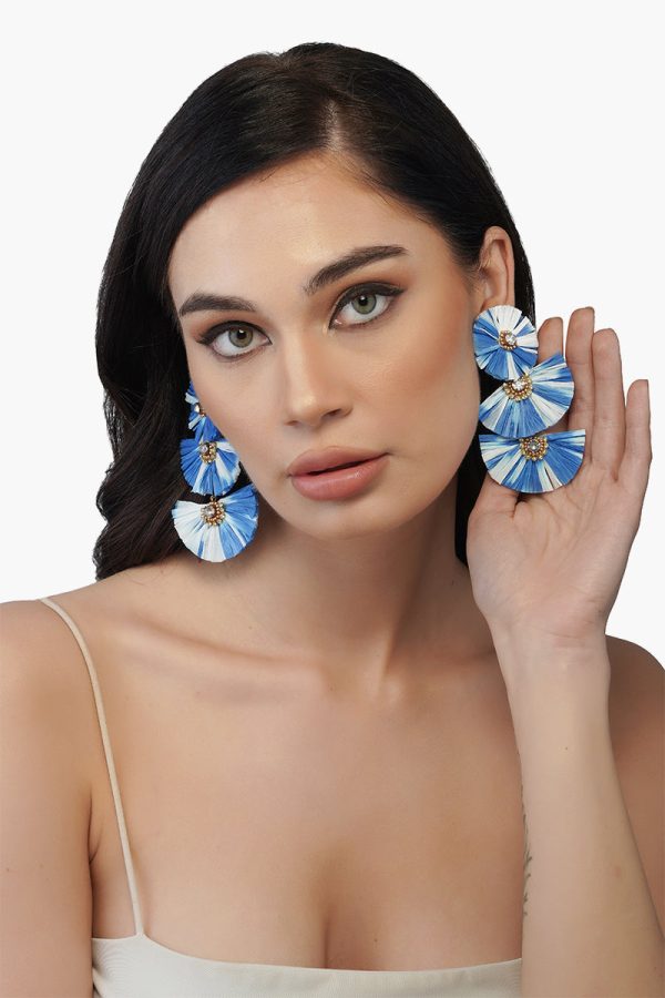 Indigo Dip Dyed Raffia Earrings - Image 3