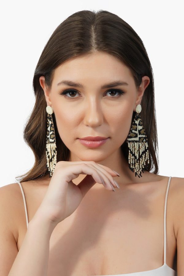 Leopard Bead Fringe Earrings - Image 2