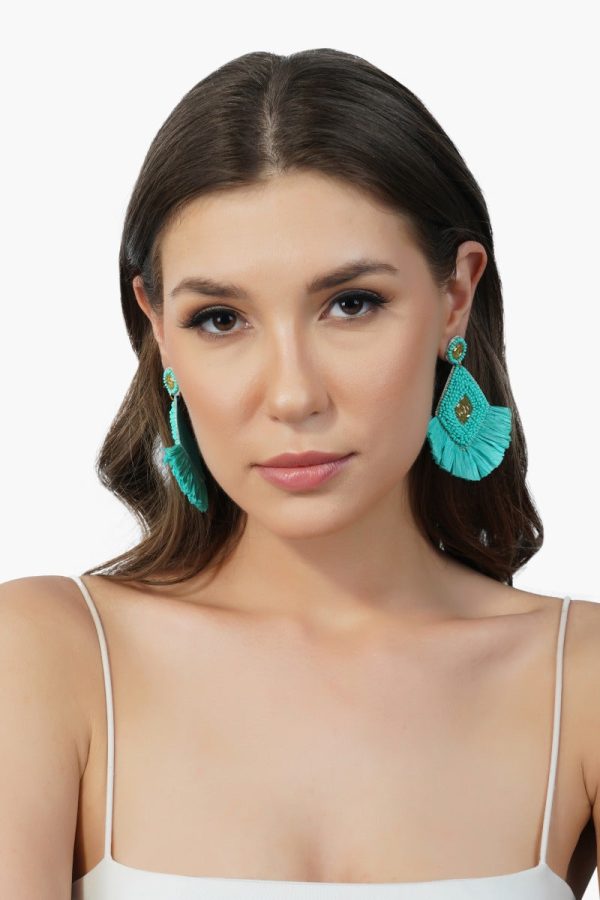 Aqua Green Raffia Earrings - Image 3