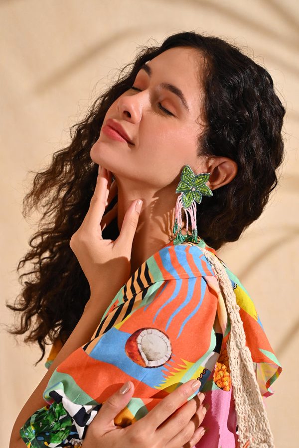 Flower Tassel Drop Earrings - Image 2