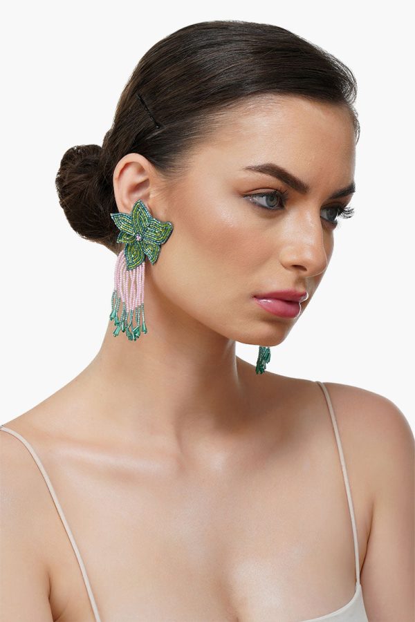 Flower Tassel Drop Earrings - Image 3