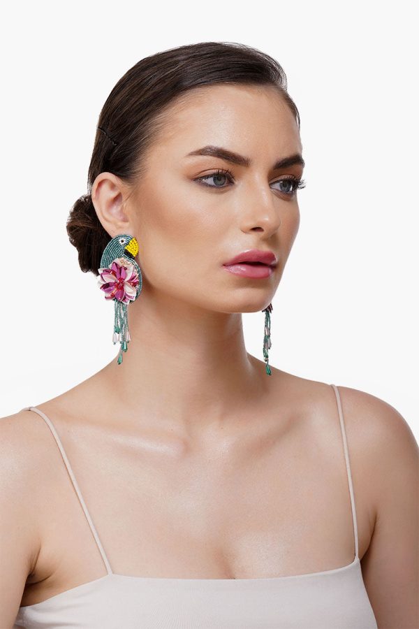 Retro Parrot Beaded Earrings - Image 2