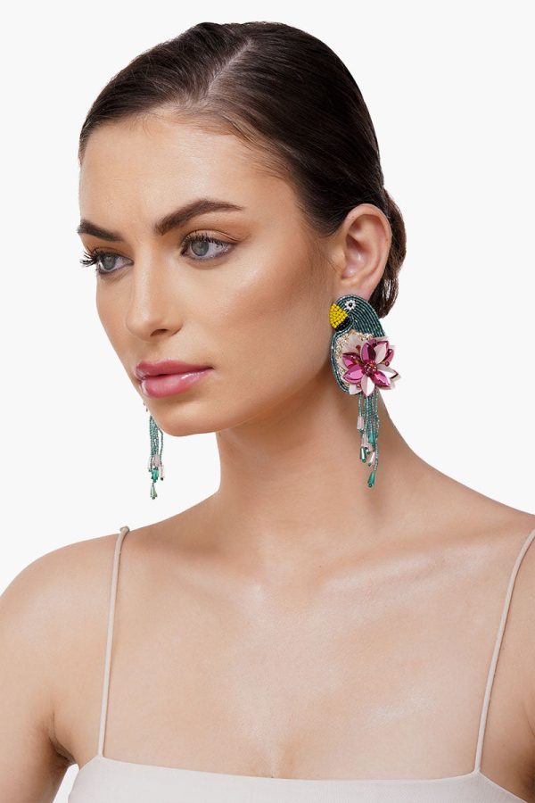 Retro Parrot Beaded Earrings - Image 3