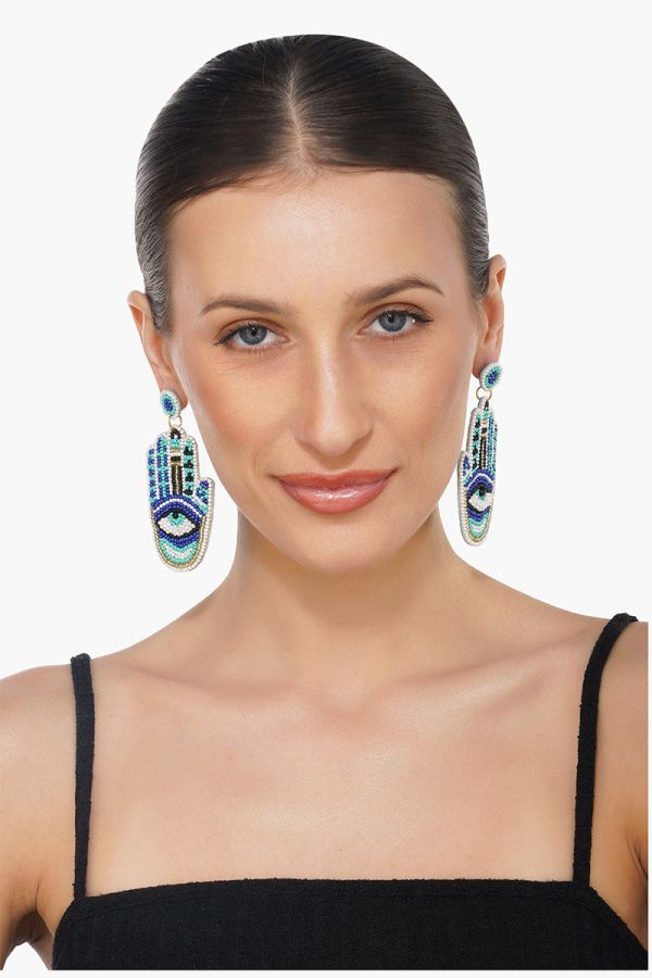 Hamsa Evil Eye Beaded Earrings - Image 3