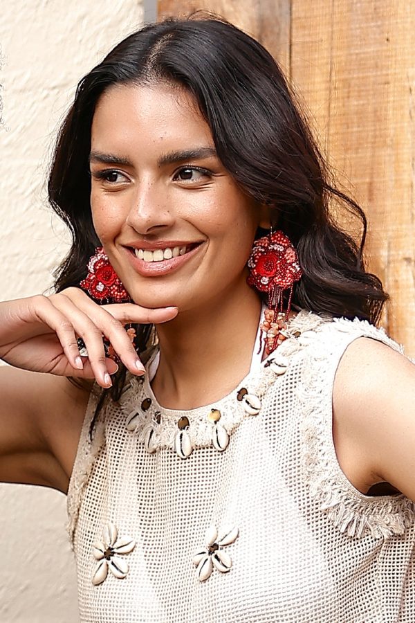 Red Roses Beaded Earrings - Image 2