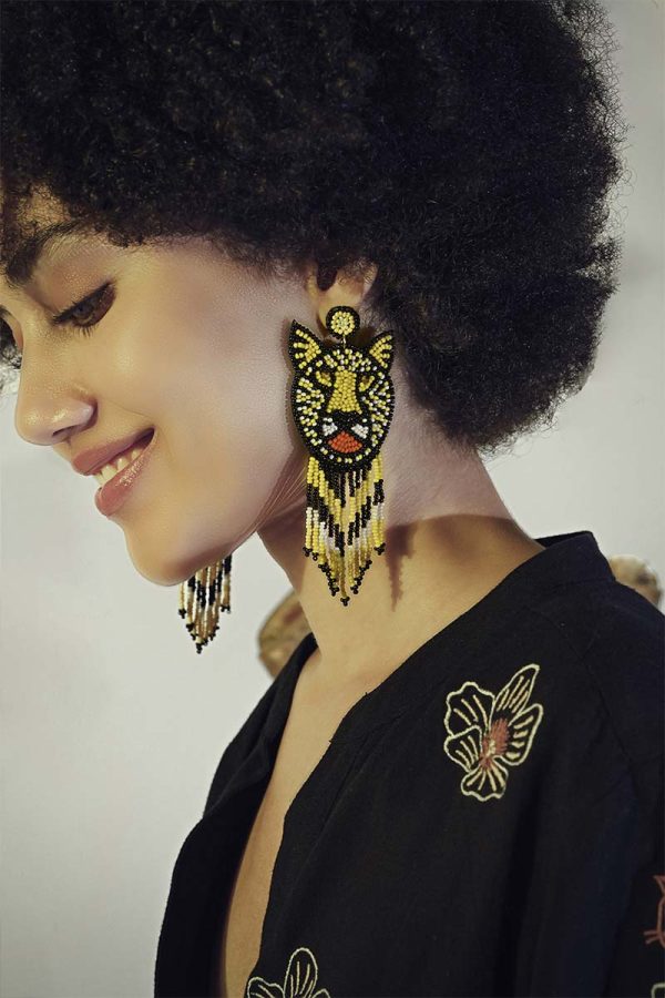 Tiger Beaded Earrings - Image 2