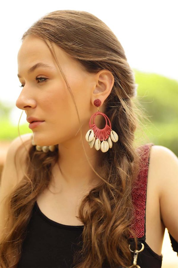 Coral Seashell Hoop Earrings - Image 2
