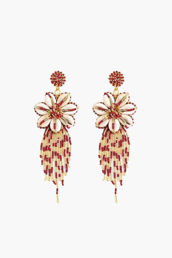 Floral Seashell Beaded Tassel Earrings