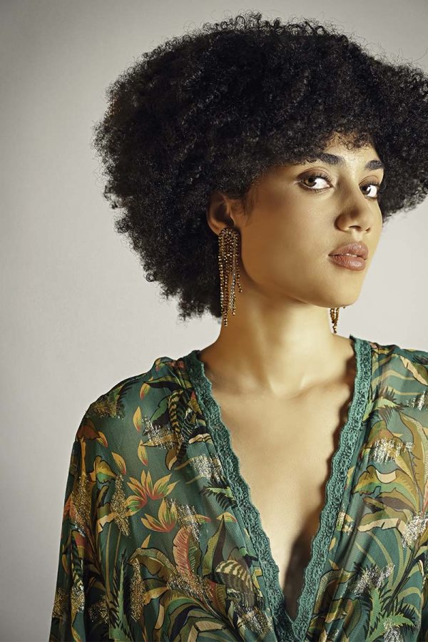 Golden Cascade Beaded Earrings - Image 2