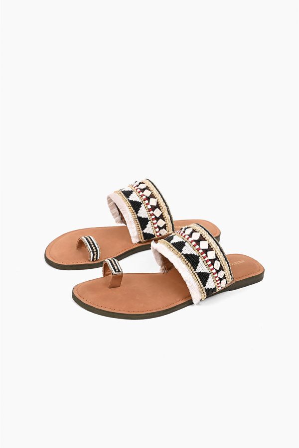 Aztec Beaded Fringe Sandals - Image 2