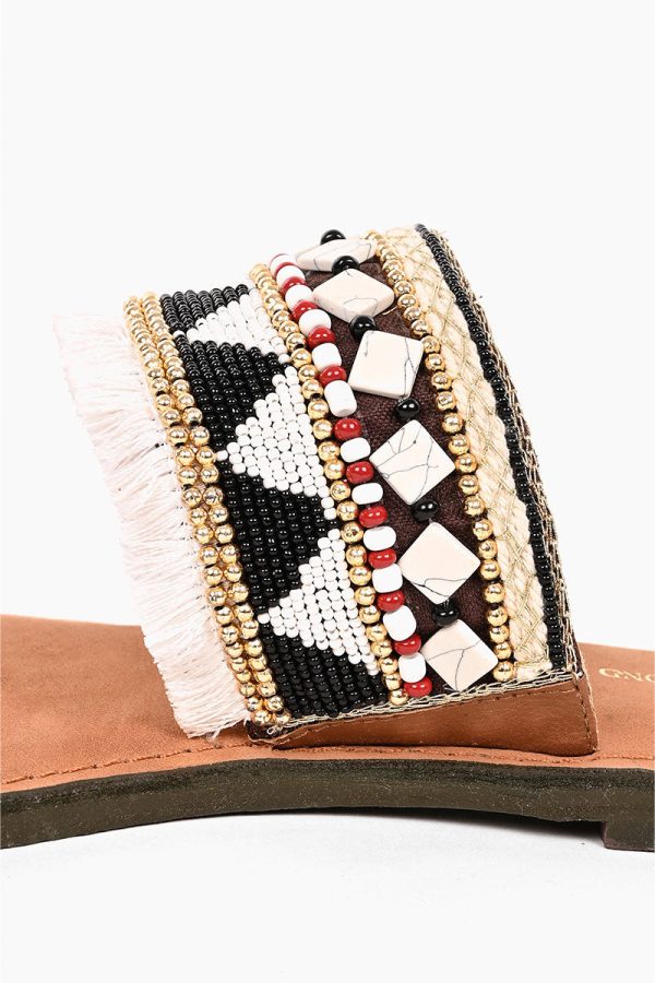 Aztec Beaded Fringe Sandals - Image 4