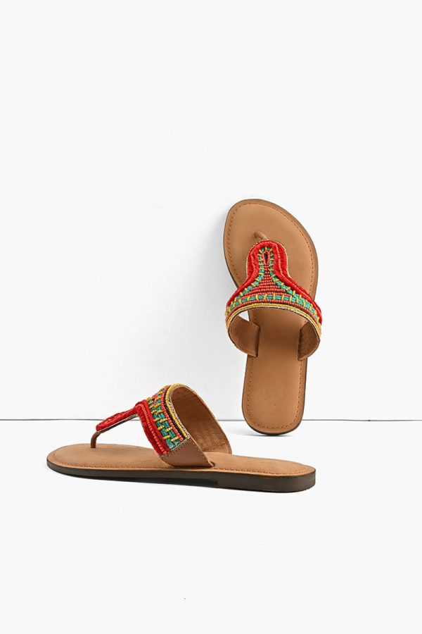 Indian-Tribal Fusion Beaded Slider Sandals - Image 4
