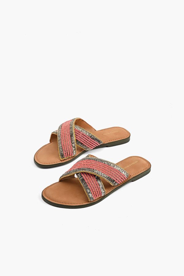 Coral Crush Hand Beaded Slide Sandals - Image 2