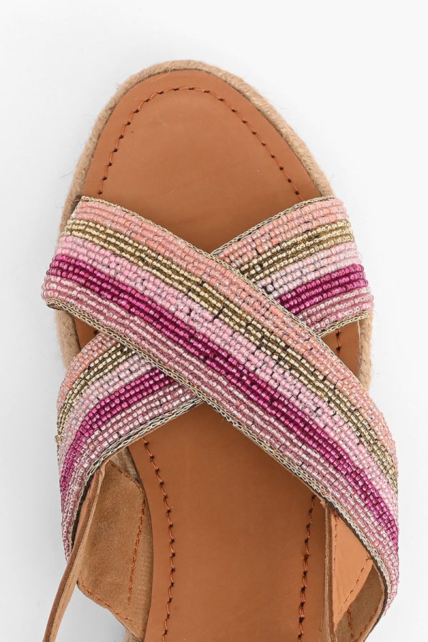 Pink Stripes Beaded Flatform Sandals - Image 2