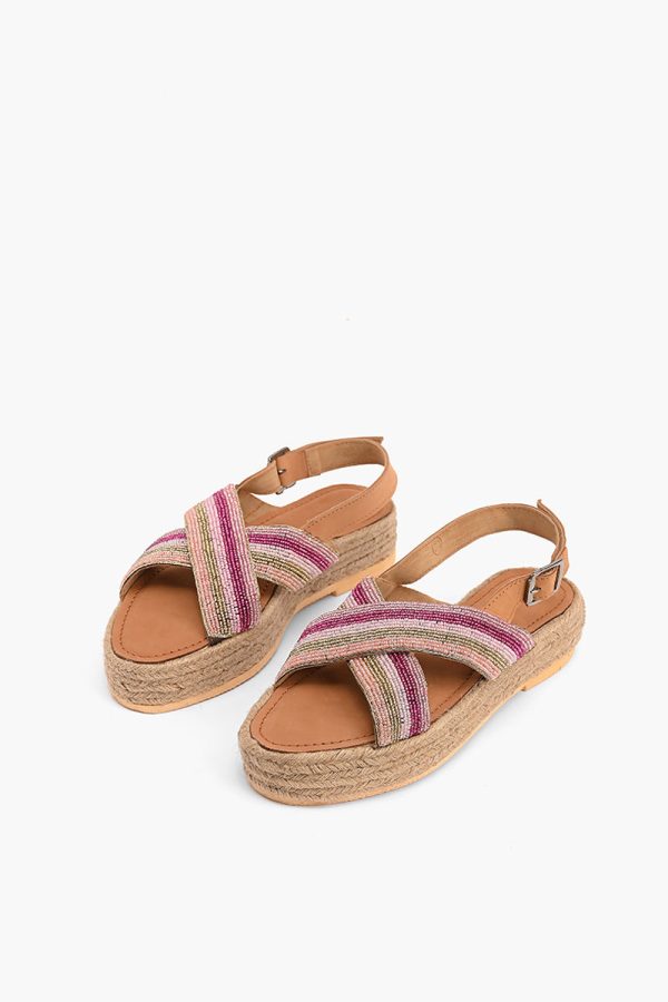 Pink Stripes Beaded Flatform Sandals - Image 3