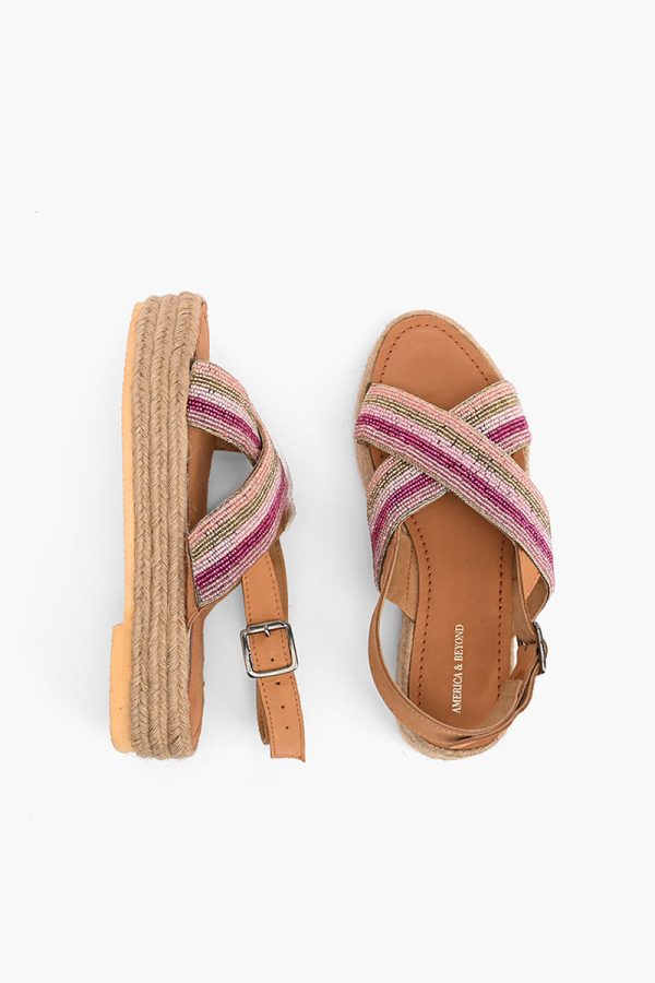 Pink Stripes Beaded Flatform Sandals - Image 4