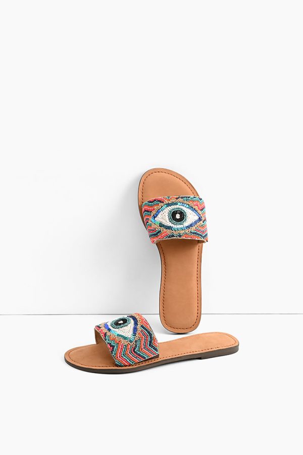 Evil Eye Good Luck Hand Beaded Slide Sandals - Image 3