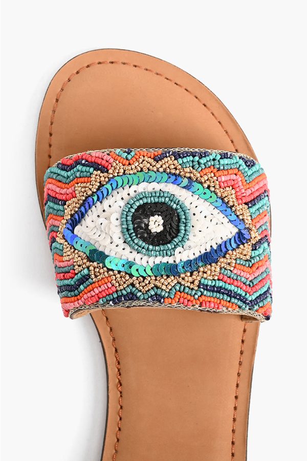 Evil Eye Good Luck Hand Beaded Slide Sandals - Image 5